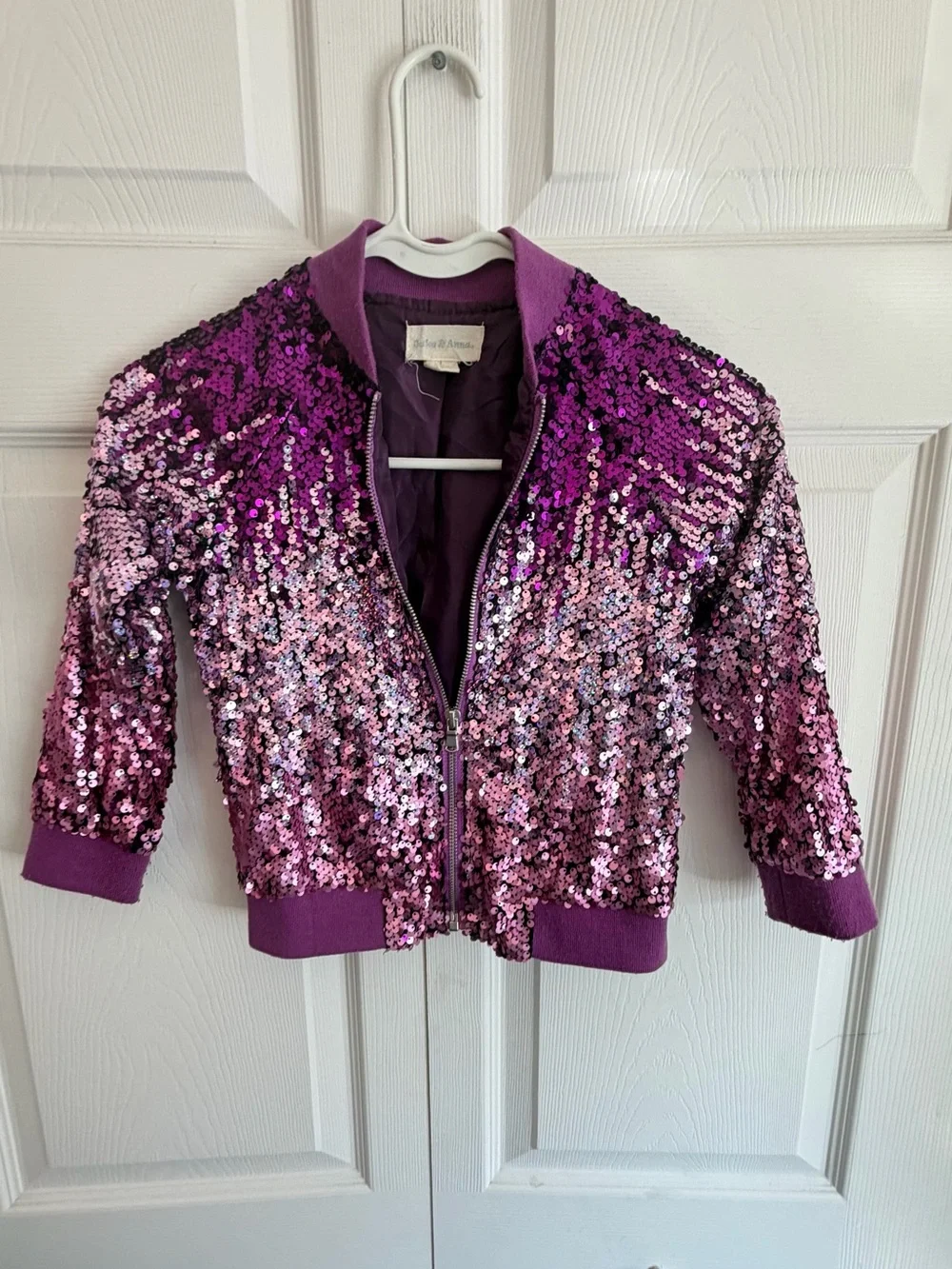 Jake & Anna Purple Pink Sequin Bomber Jacket Girls Sparkle Party Zip Up